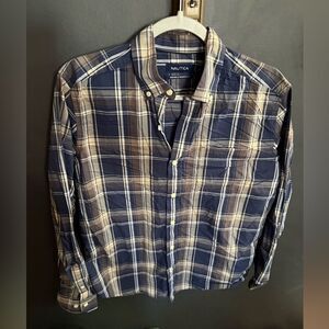 Nautica Men's Wrinkle Restistant Button Down Plaid Long Sleeve Dress Shirt S